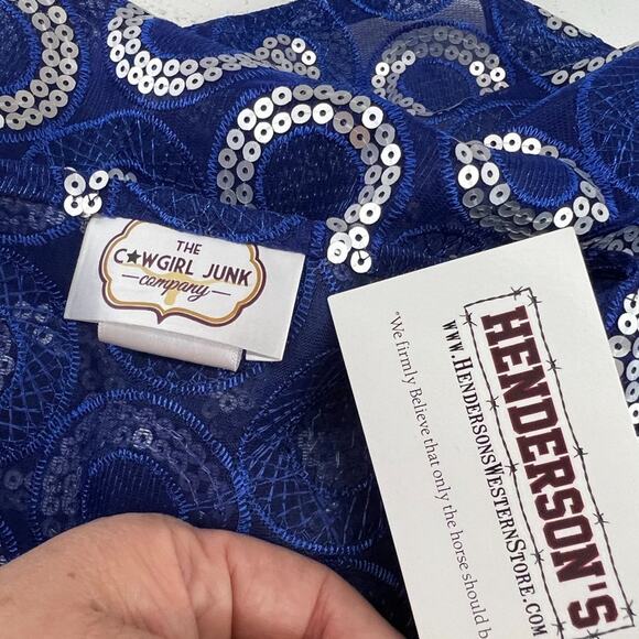Henderson's Cowgirl Junk Blue Silver Sequin Circle Buckle Crop Show Vest Size 2X - Picture 3 of 6